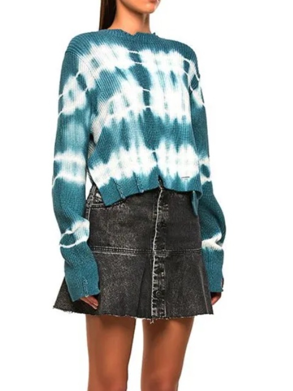 Diesel De-Bethy Black Marble Denim Mini Skirt Raw Hem Size 25